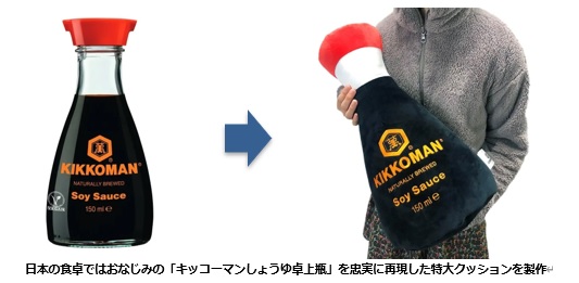 「キッコーマンしょうゆ卓上瓶」特大クッションの製作事例